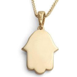 14K Gold Hamsa Pendant Necklace With White Diamond (Choice of Colors)