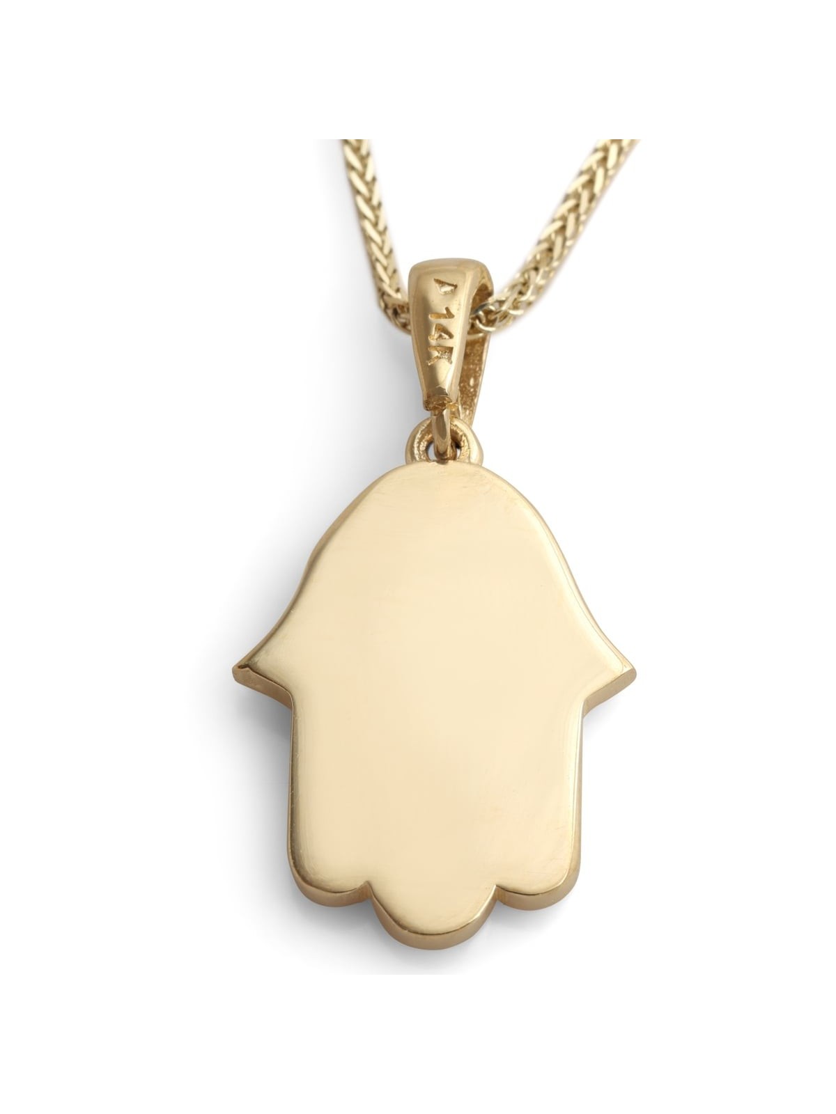 14K Gold Hamsa Pendant Necklace With White Diamond (Choice of Colors)