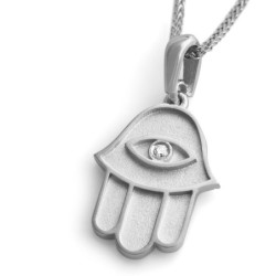 14K Gold Hamsa Pendant Necklace With White Diamond (Choice of Colors)