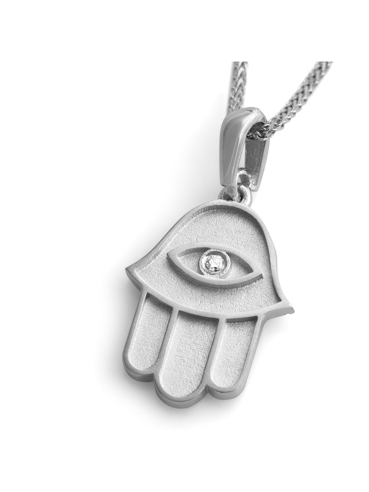 14K Gold Hamsa Pendant Necklace With White Diamond (Choice of Colors)