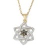 14K Gold Stylish Doubled Star of David Pendant with Black and White Di