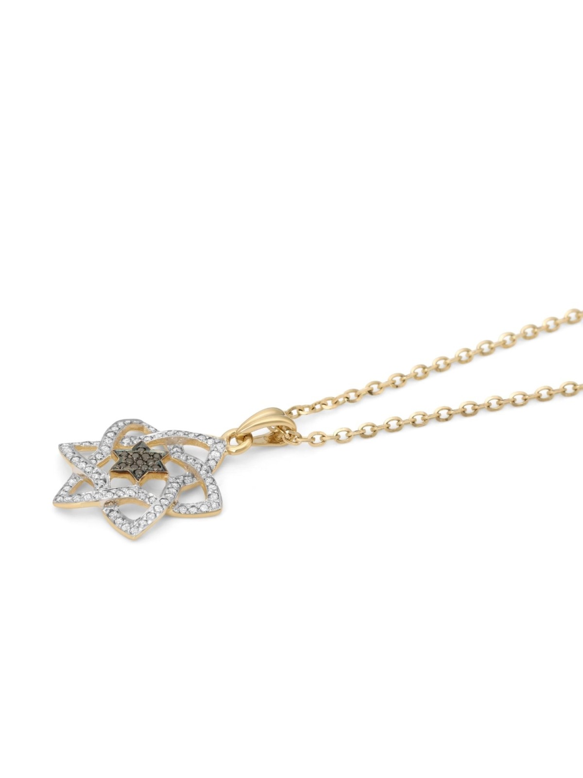 Pendentif élégant étoile de David doublé en or 14 carats avec di noir et blanc