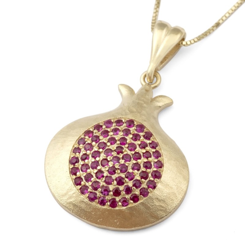 Luxueux collier pendentif grenade en or jaune 14 carats avec pierre rubis