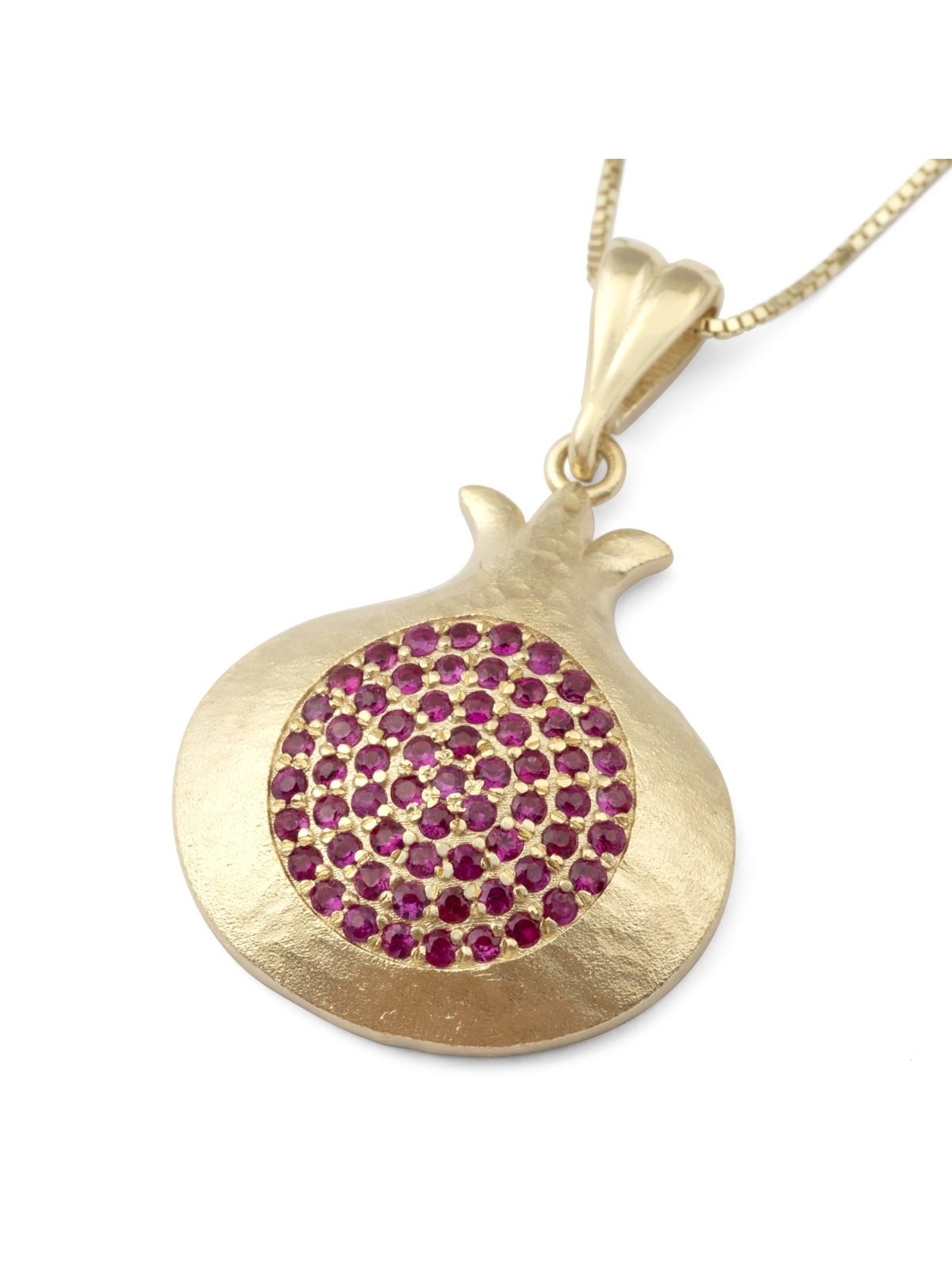 Luxurious 14K Yellow Gold Pomegranate Pendant Necklace With Ruby Stone