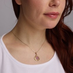Luxurious 14K Yellow Gold Pomegranate Pendant Necklace With Ruby Stone