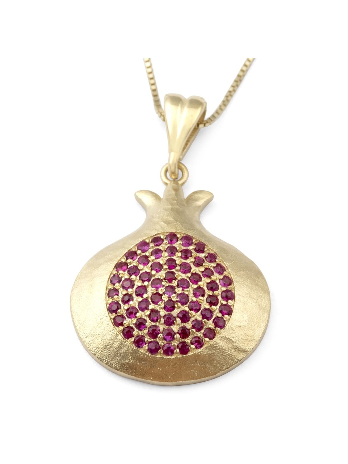 Luxueux collier pendentif grenade en or jaune 14 carats avec pierre rubis