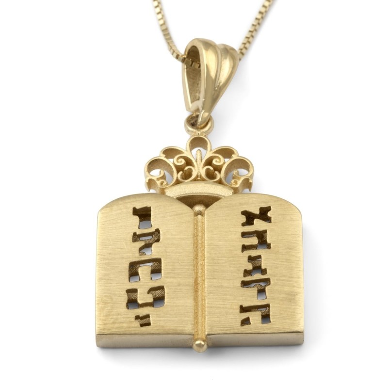 Collier pendentif Dix Commandements en or 14 carats (choix de couleurs)