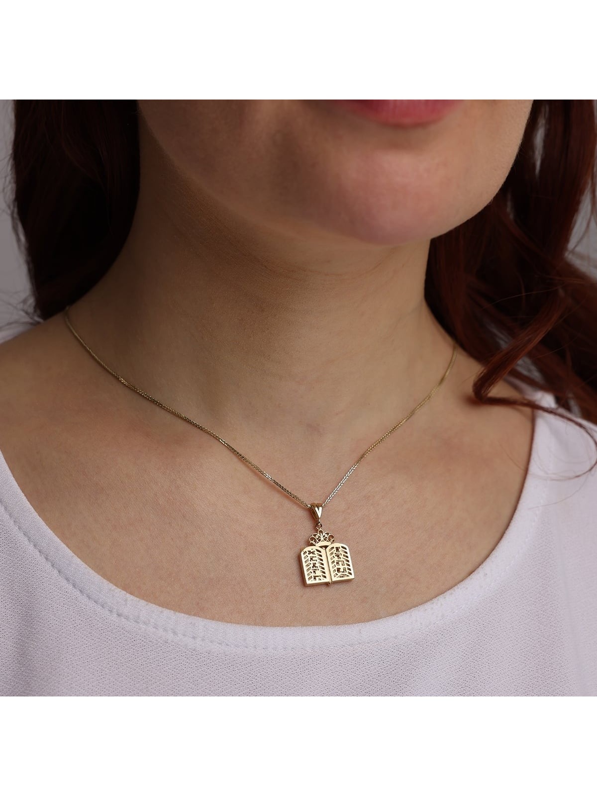 14K Gold Ten Commandments Pendant Necklace (Choice of Colors)