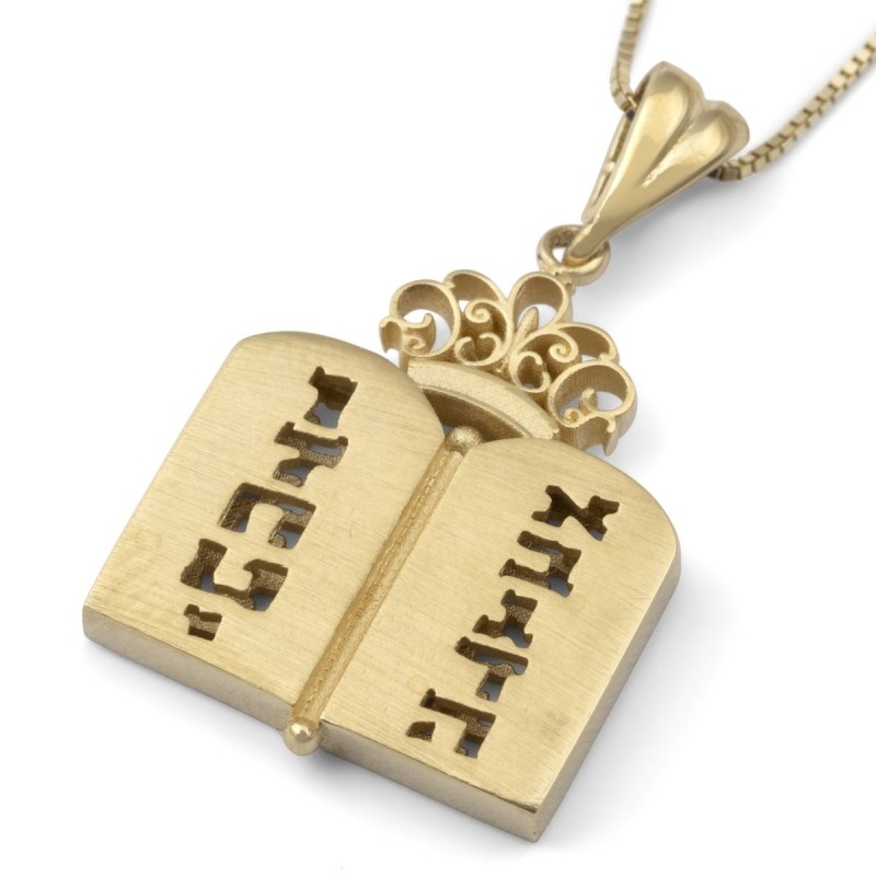 Collier pendentif Dix Commandements en or 14 carats (choix de couleurs)