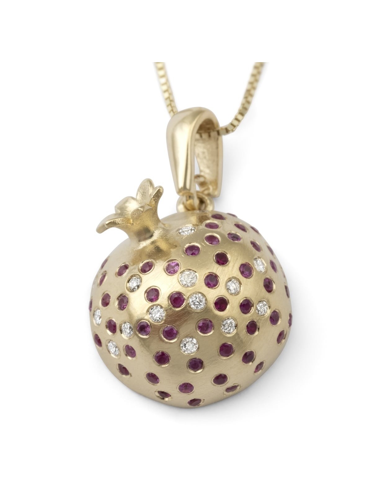 Three-Dimensional 14K Yellow Gold Pomegranate Pendant Necklace With Wh