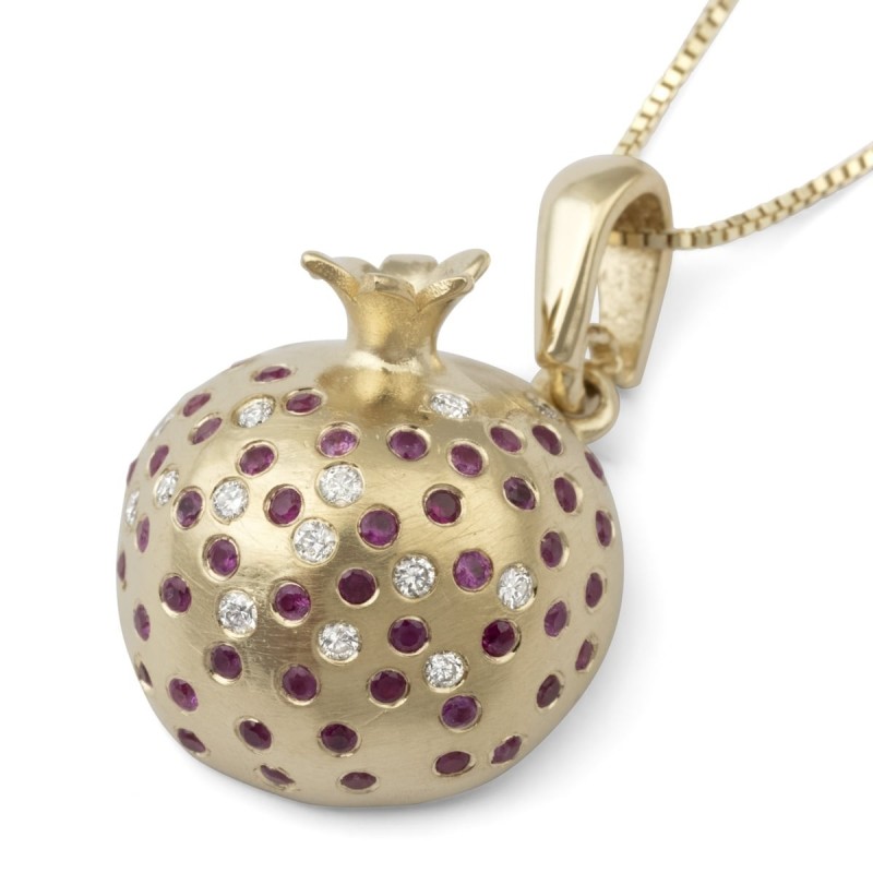 Collier pendentif grenade tridimensionnel en or jaune 14 carats avec Wh