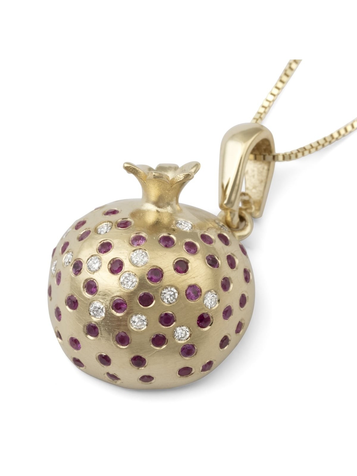 Collier pendentif grenade tridimensionnel en or jaune 14 carats avec Wh