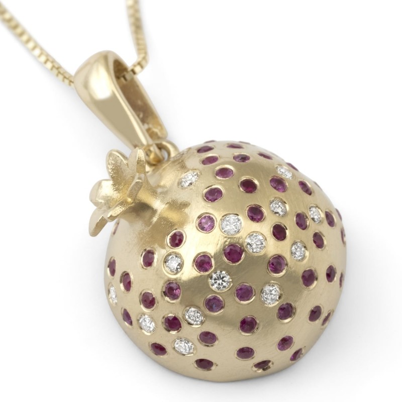 Collier pendentif grenade tridimensionnel en or jaune 14 carats avec Wh