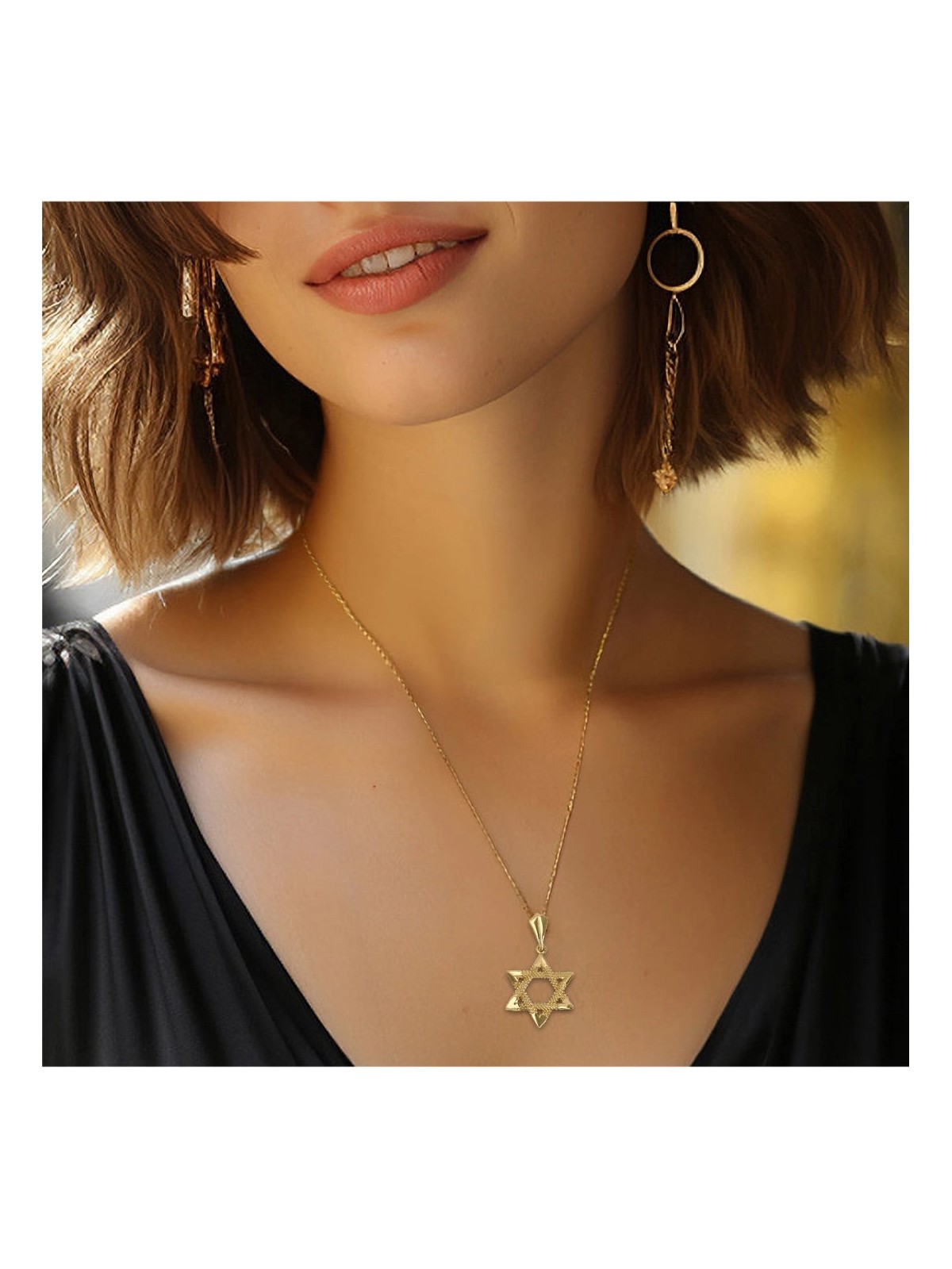 Pendentif étoile de David à pois pour femme en or 14 carats