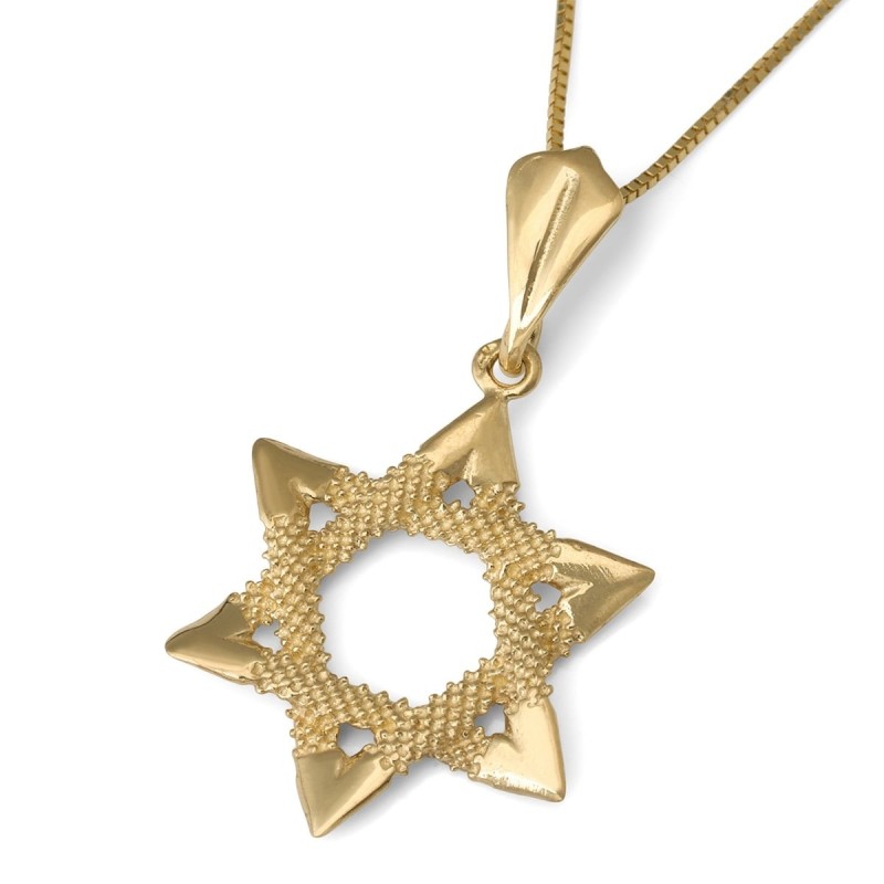Pendentif étoile de David à pois pour femme en or 14 carats