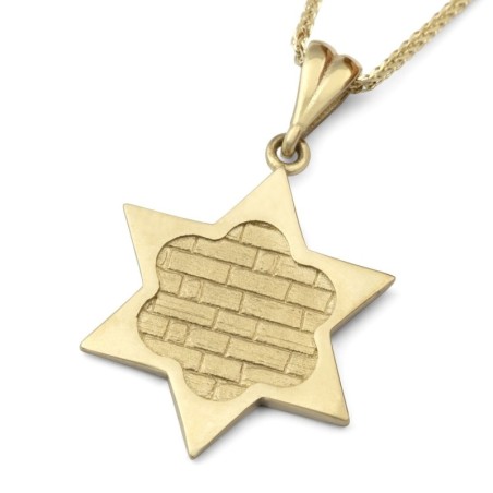 Collier pendentif étoile de David en or 14 carats avec motif mur occidental
