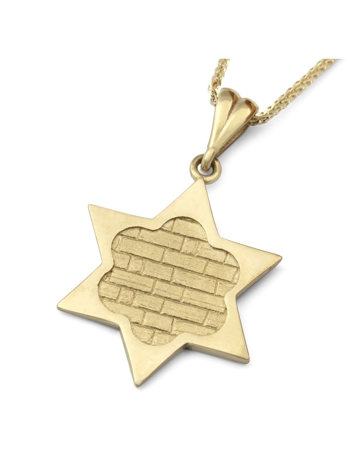 Collier pendentif étoile de David en or 14 carats avec motif mur occidental