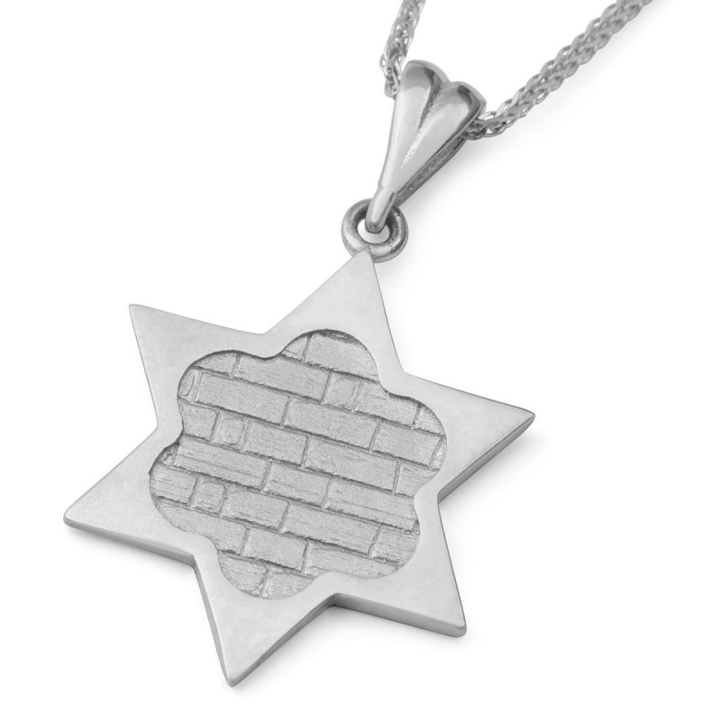Collier pendentif étoile de David en or 14 carats avec motif mur occidental
