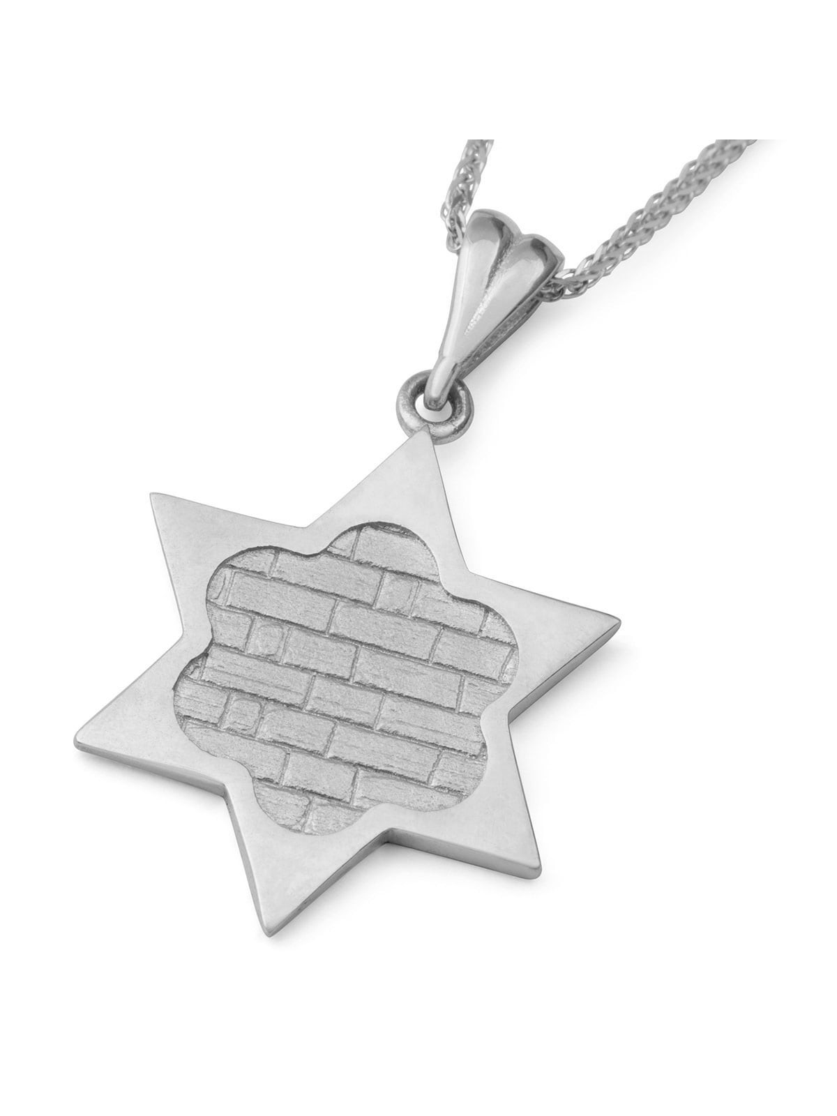 14K Gold Star of David Pendant Necklace With Western Wall Design