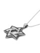 14K White Gold Double Star of David Pendant Lined with Black and White