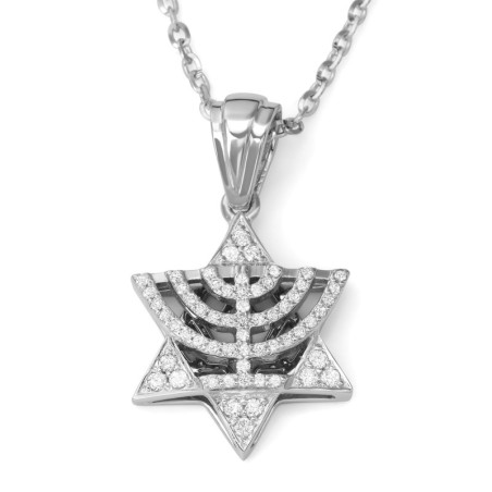 14K Gold Women's Menorah and Star of David Pendant with Diamonds - Col