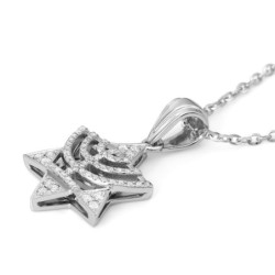 14K Gold Women's Menorah and Star of David Pendant with Diamonds - Col