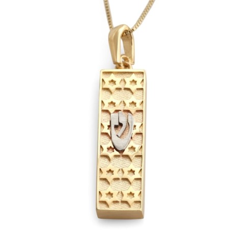 Collier pendentif étoile de David Mezuzah en or 14 carats avec lettre hébraïque
