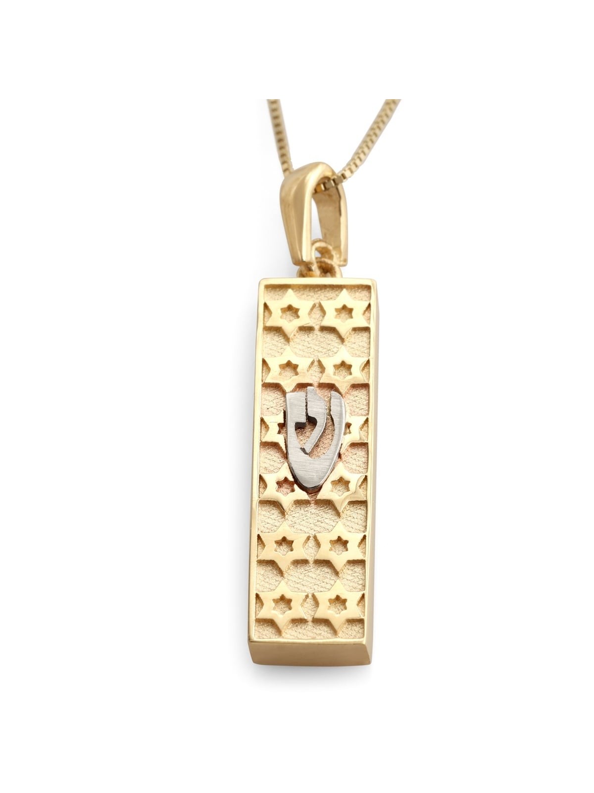 Collier pendentif étoile de David Mezuzah en or 14 carats avec lettre hébraïque