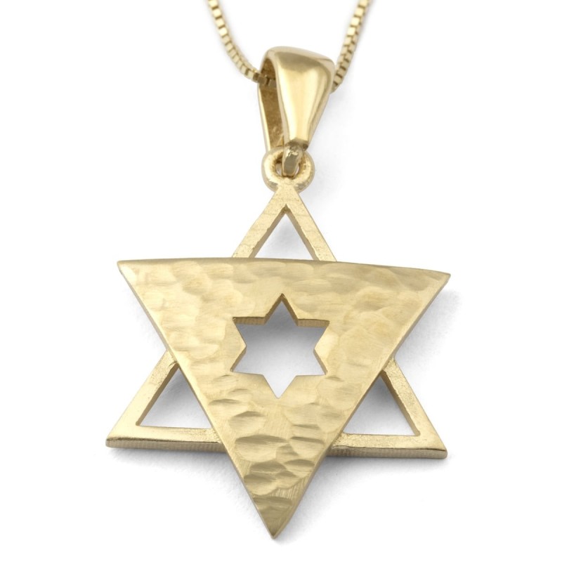 Collier pendentif étoile de David moderne en or 14 carats