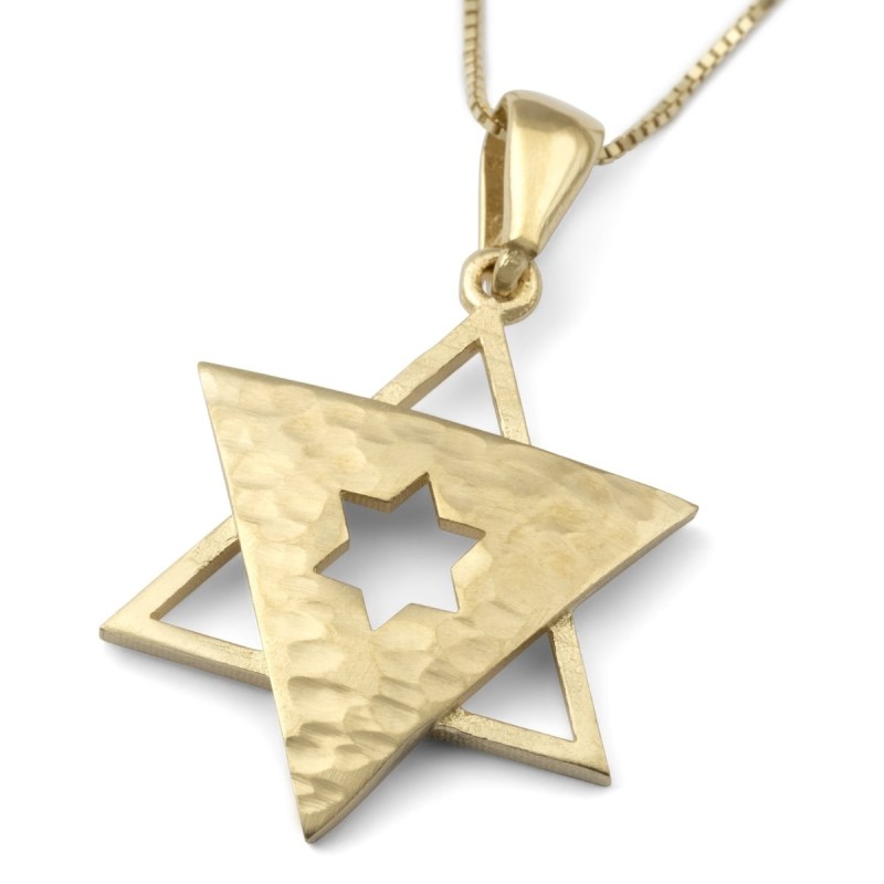 Collier pendentif étoile de David moderne en or 14 carats