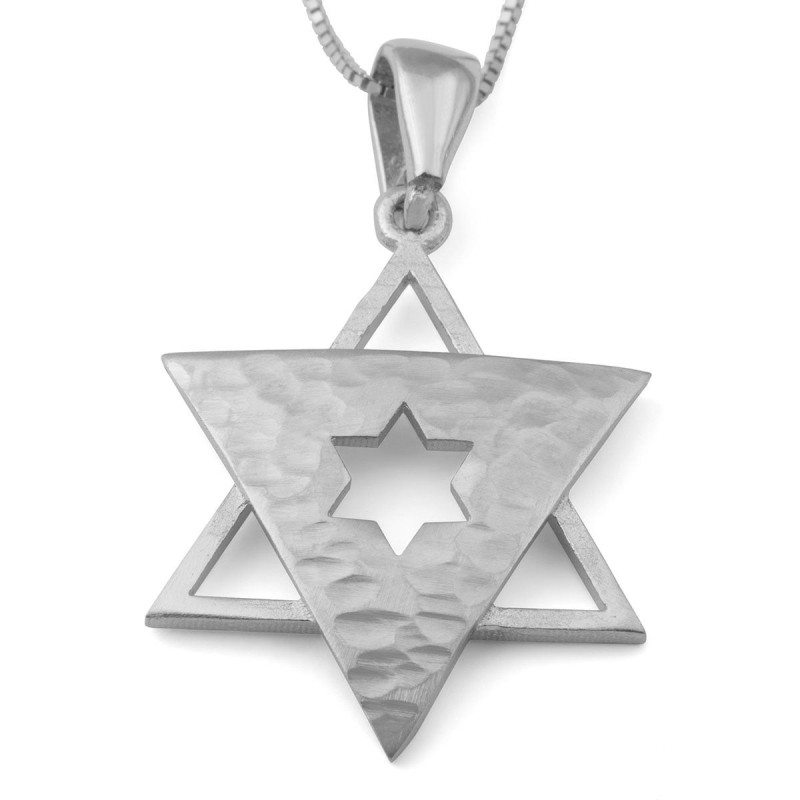 Collier pendentif étoile de David moderne en or 14 carats
