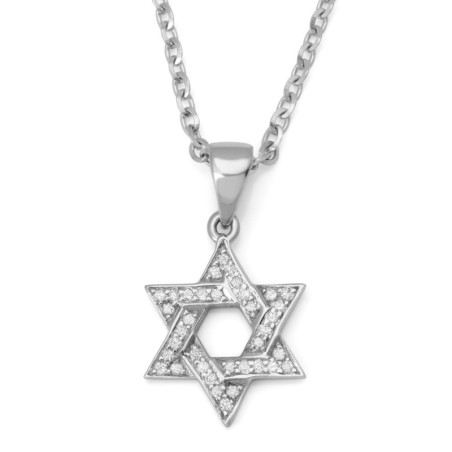 Pendentif élégant étoile de David en or blanc 14 carats doublé de diamants pour femme