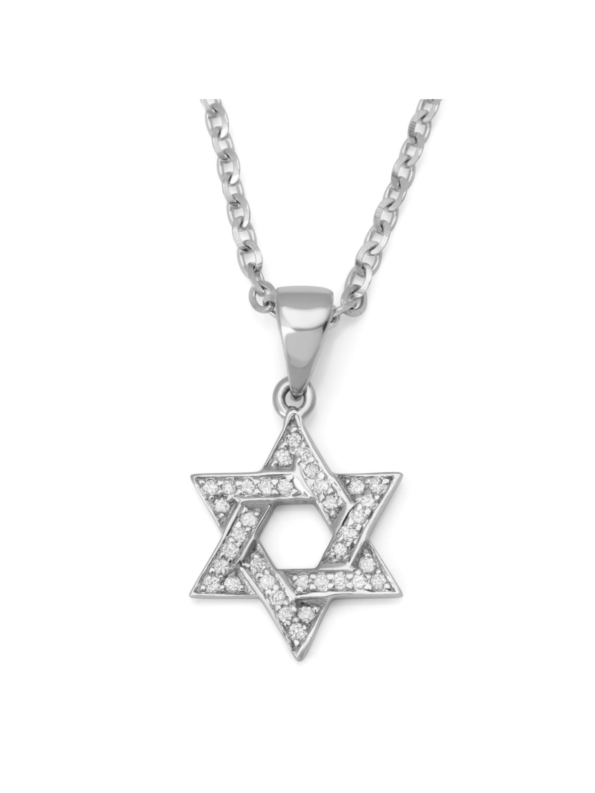14K White Gold Sleek Diamond-Lined Star of David Pendant for Women