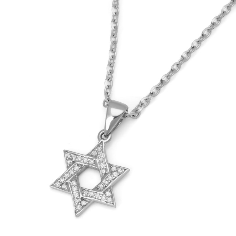 Pendentif élégant étoile de David en or blanc 14 carats doublé de diamants pour femme