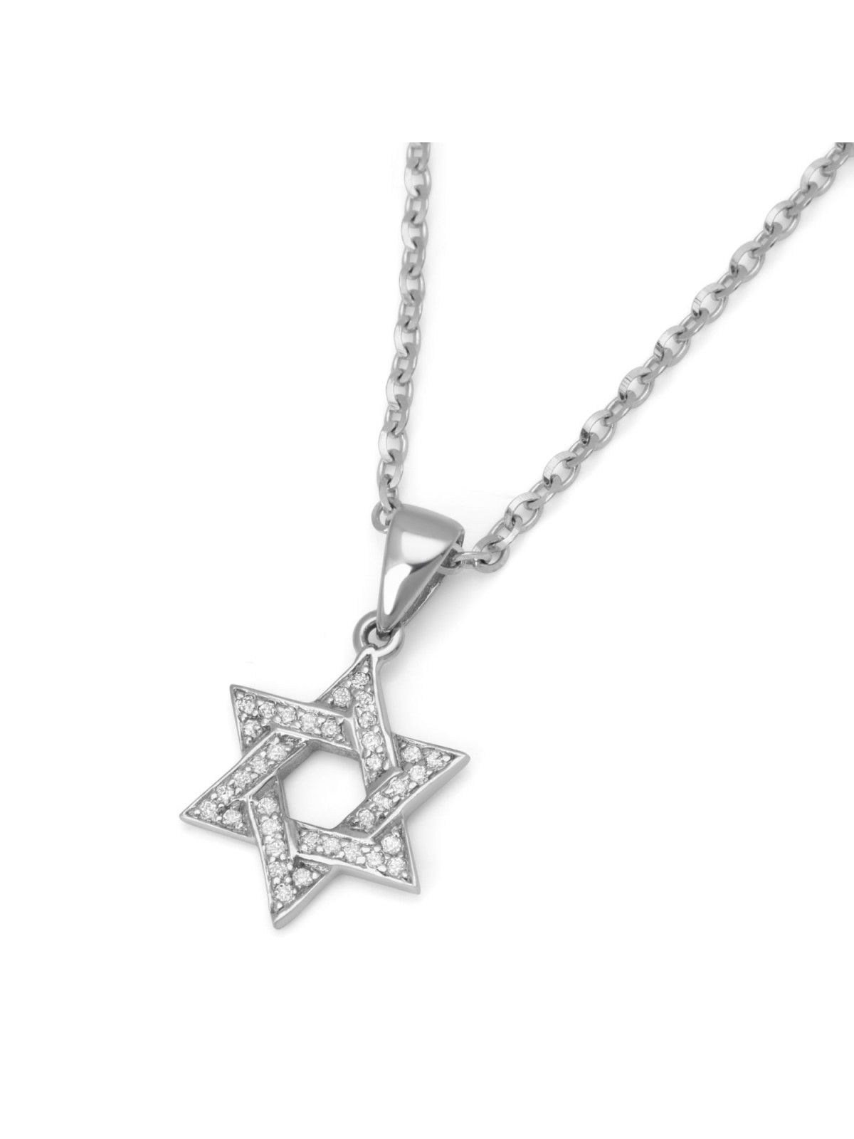 14K White Gold Sleek Diamond-Lined Star of David Pendant for Women