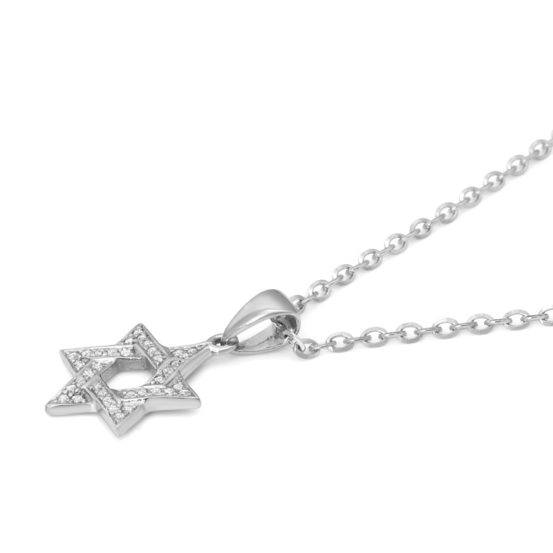 Pendentif élégant étoile de David en or blanc 14 carats doublé de diamants pour femme