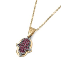 14K Gold Women's Two-Tone Hamsa Pendant with Rubies