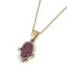 14K Gold Women's Two-Tone Hamsa Pendant with Rubies