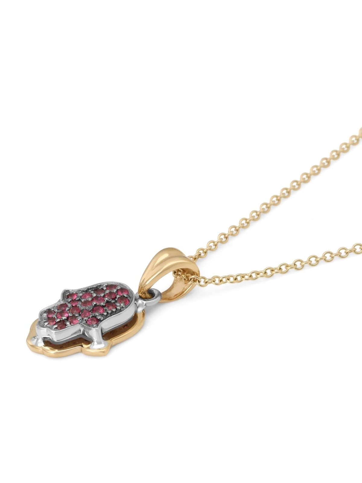 14K Gold Women's Two-Tone Hamsa Pendant with Rubies