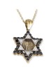 14K Gold Jerusalem Star of David Pendant With 36 Black & White Diamond
