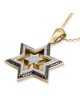 Pendentif double étoile de David en or 14 carats avec 172 diamants noirs et blancs