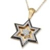 14K Gold Double Star of David Pendant With 172 Black & White Diamonds
