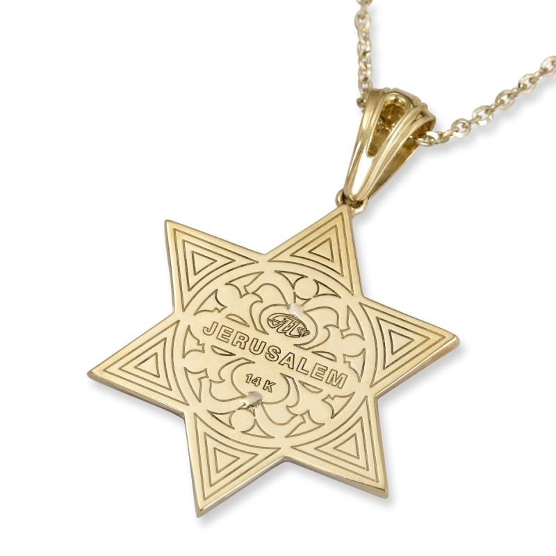 Pendentif double étoile de David en or 14 carats avec 172 diamants noirs et blancs