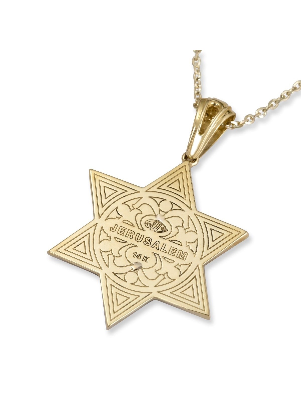 Pendentif double étoile de David en or 14 carats avec 172 diamants noirs et blancs