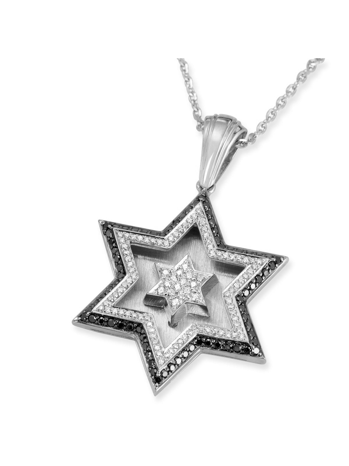 14K Gold Double Star of David Pendant With 172 Black & White Diamonds