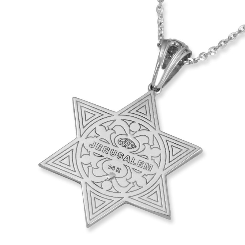 Pendentif double étoile de David en or 14 carats avec 172 diamants noirs et blancs