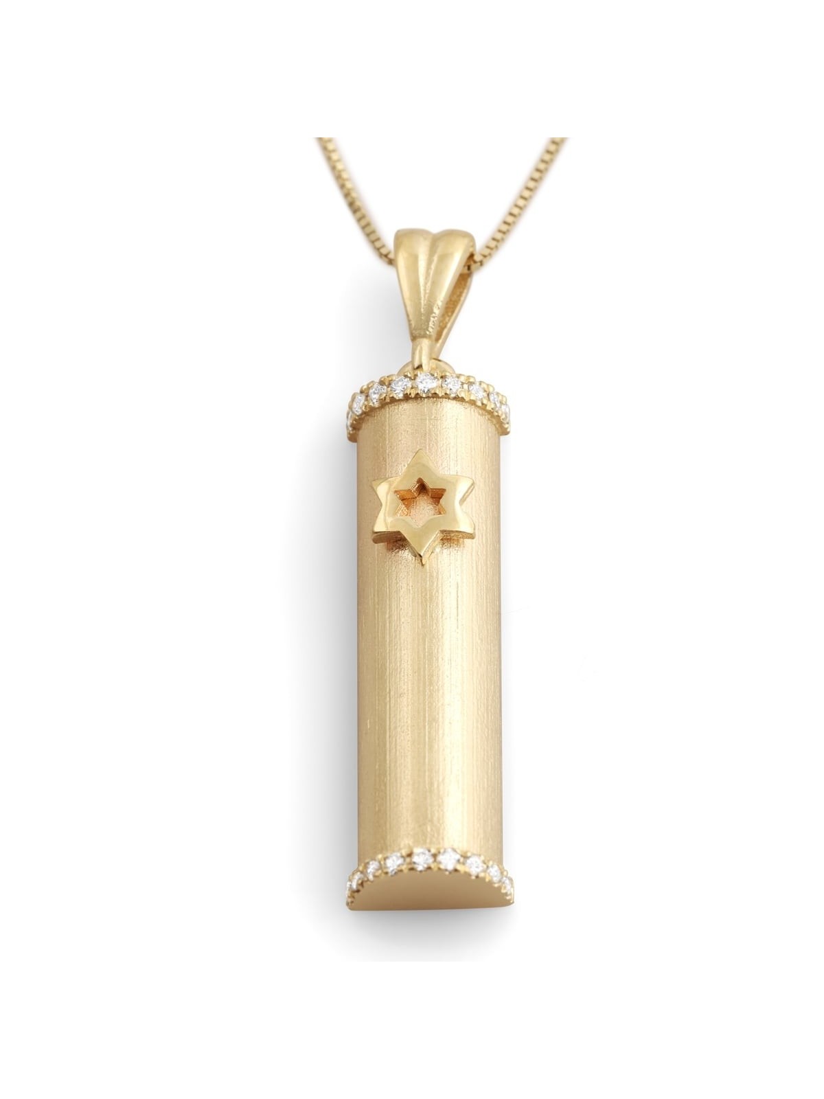 Deluxe 14K Yellow Gold Mezuzah Case Pendant with White Diamonds