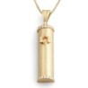 Deluxe 14K Yellow Gold Mezuzah Case Pendant with White Diamonds
