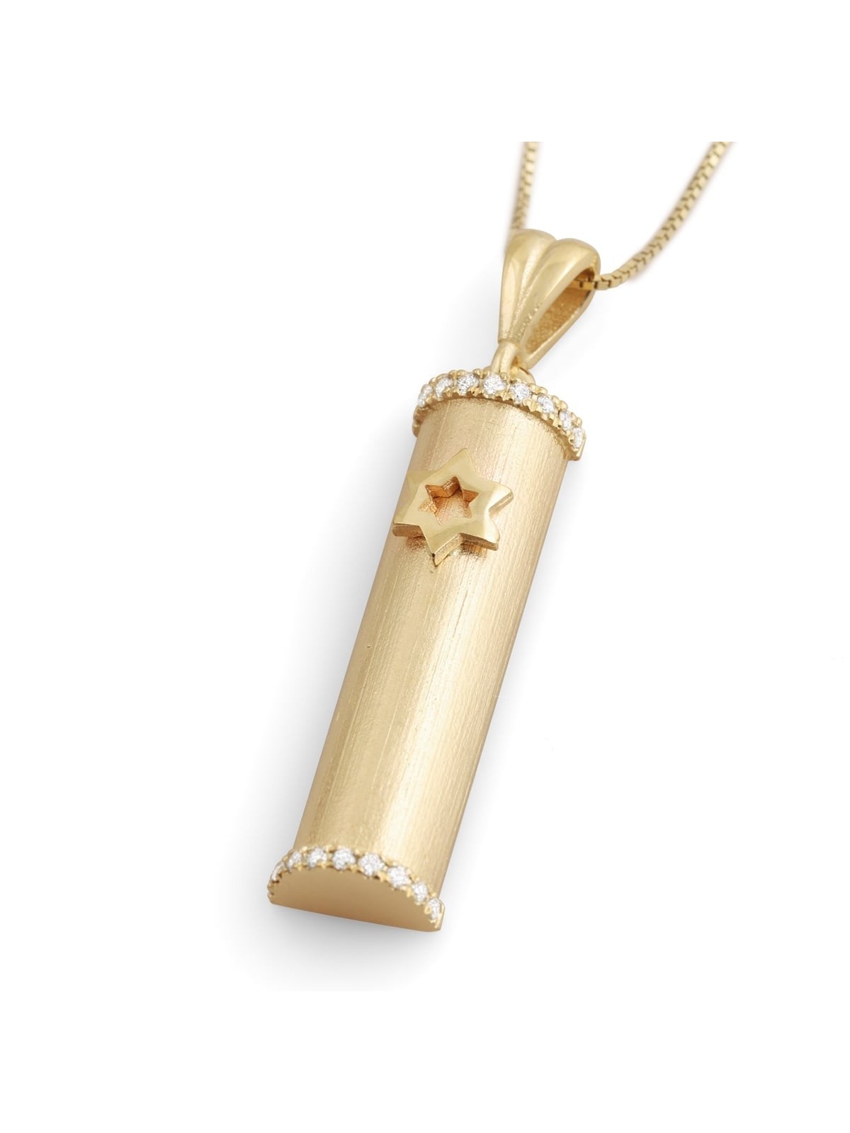 Deluxe 14K Yellow Gold Mezuzah Case Pendant with White Diamonds