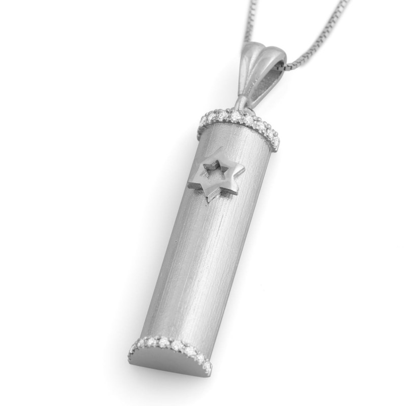 Deluxe 14K Yellow Gold Mezuzah Case Pendant with White Diamonds